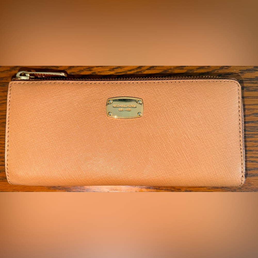 Michael Kors Brown Saffiano Leather Wallet with Gold Plate